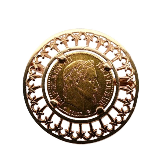 Broche Broche en Or 24 Carats Montée sur Dix Francs Napoléon III 58 Facettes