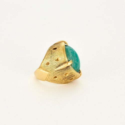 Bague 47 Bague moderniste en or jaune et amazonite 58 Facettes CAN11091