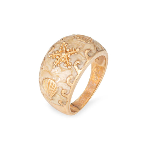 Bague Bague coquillage étoile de mer en or jaune 14 carats, anneau émaillé, taille 6, bijou ancien de qualité sur le thème de l'océan 58 Facettes G14010