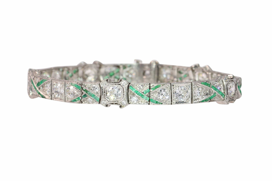 Bracelet Bracelet en platine des années 1920 avec diamants et émeraudes 58 Facettes 24183-0148