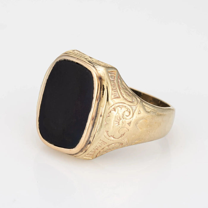 Bague 60 Bague homme Art Déco Vintage Incrustée Onyx or jaune 58 Facettes G12881