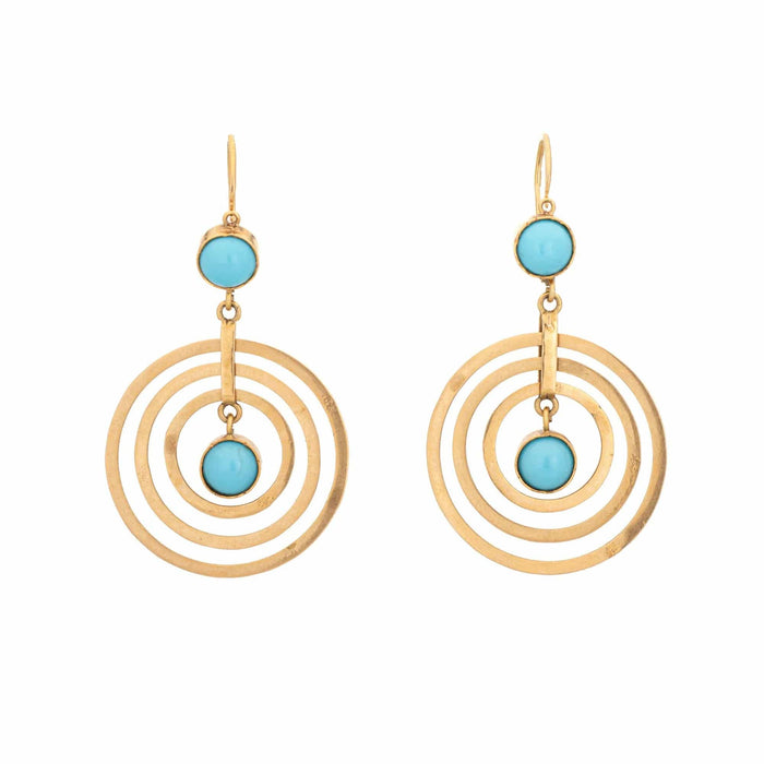 Boucles d'oreilles Boucles d'oreilles turquoise en or jaune gouttes concentriques mobiles 58 Facettes G13538