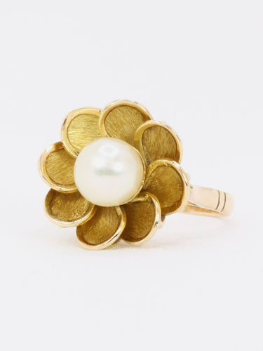 Bague 52 Bague fleur vintage perle or jaune 58 Facettes 1136.3