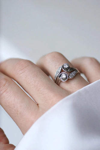 Bague 57.5 Bague Toi et Moi Diamants Rétro Or et Platine 58 Facettes