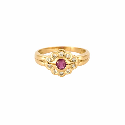 Bague 54 Bague or jaune, rubis et diamants 58 Facettes PER00663