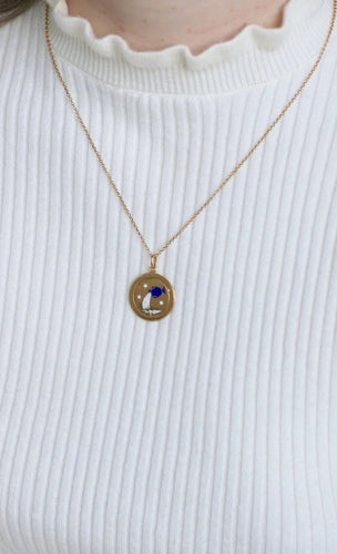 Pendentif Pendentif médaille astrologique Verseau, or et émail 58 Facettes