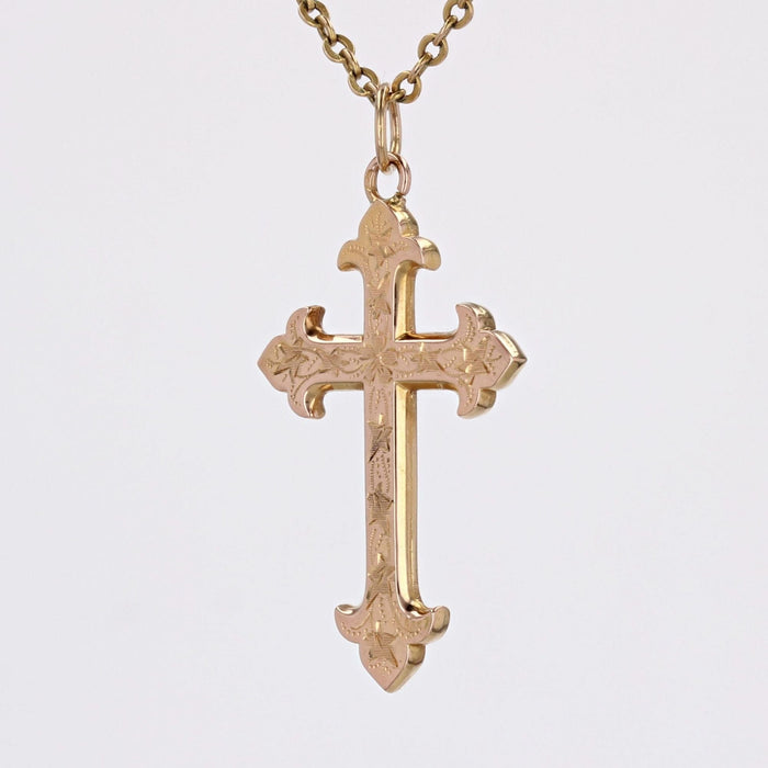 Pendentif Croix ancienne or rose ciselé 58 Facettes CVP137