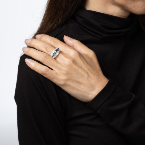 Bague 55 Bague Art Déco vintage en or blanc, platine, diamants et saphir 58 Facettes G14119