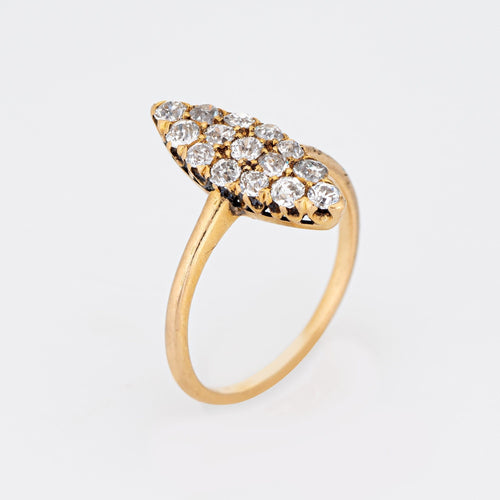 Bague diamant victorienne antique en or jaune 18 carats, petite navette, taille 4, bijoux raffinés