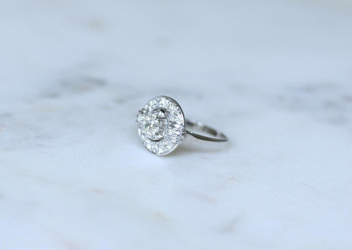 Bague 53 Bague Cible Art Déco Diamants 1,05 Cts sur Or blanc et Platine 58 Facettes