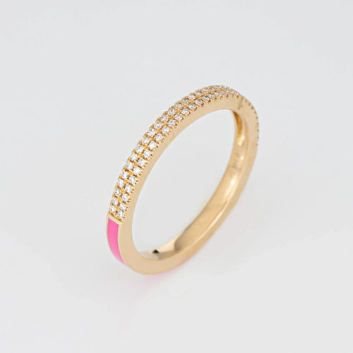 Bague Bague d'éternité en or jaune 14 carats avec diamants et émail rose 6,5 mm 58 Facettes G12735