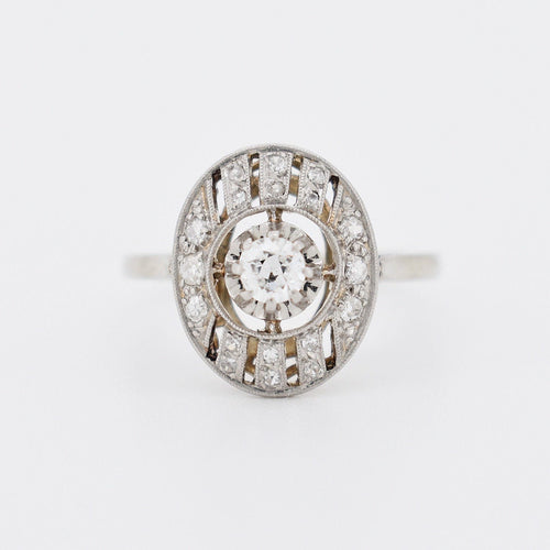Bague 53 Bague Art Deco Or Blanc Platine et Diamants 58 Facettes 249-1
