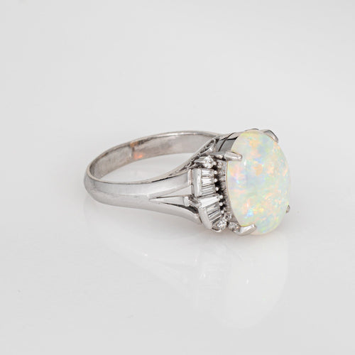 Bague 52 Bague en opale naturelle de 3,06 ct, diamant, platine, taille 7,25, bijoux fins Estate 58 Facettes G14063