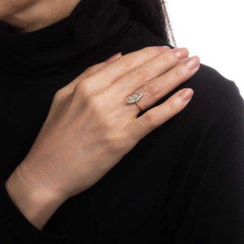 Bague diamant victorienne antique en or jaune 18 carats, petite navette, taille 4, bijoux raffinés