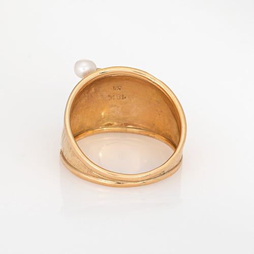 Bague 59 Bague à cigares large vintage en jade et perles, années 70 58 Facettes G14036