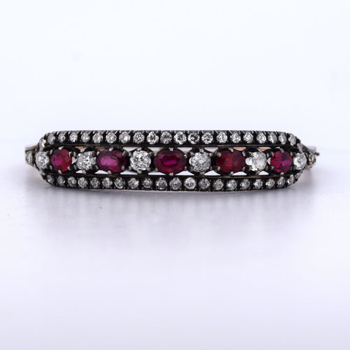Bracelet Bracciale vintage en or rose 14 kt et argent 925 avec rubis et diamants 58 Facettes