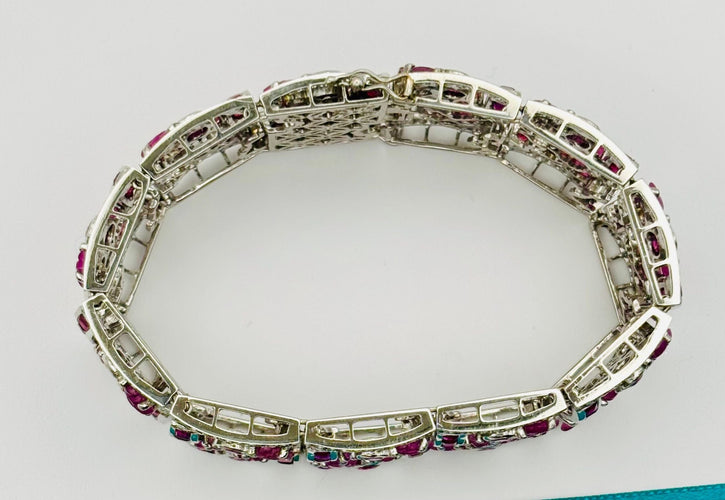 Bracelet Bracelet Art Déco en or blanc avec rubis 58 Facettes 50084