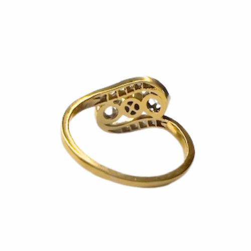 Bague BAGUE DE DESIGN ANCIENNE DE LA PÉRIODE 1920-1925 EN OR 18 KT ET PLATINE AVEC DIAMANTS ET PERLES 58 Facettes A1487