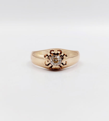 Bague 55 Bague jonc antique or rose 14k diamant taille ancienne 0,30 carats (circa 1906) 58 Facettes A06289