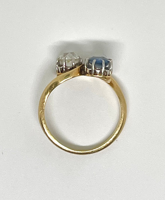 Bague toi et moi or jaune et blanc diamant et saphir