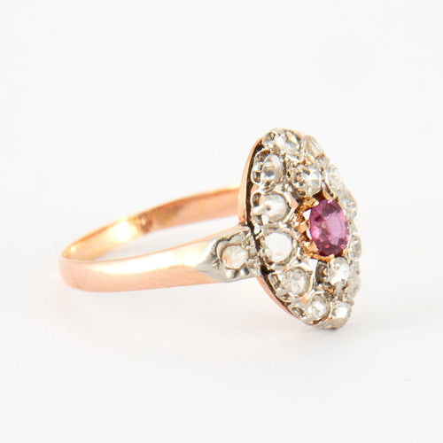 Bague 55 Bague Ancienne Rubis & Diamants 58 Facettes