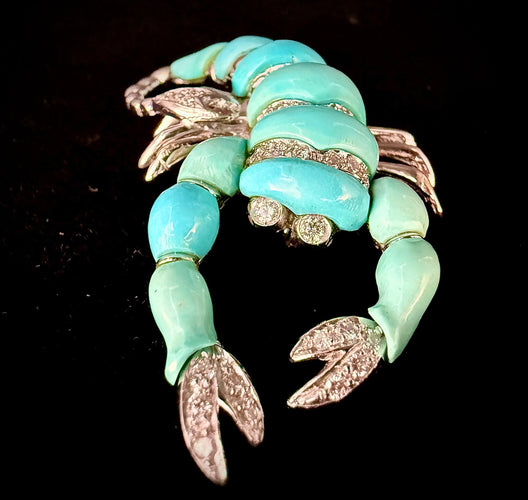 Broche Broche en forme de scorpion sertie de turquoises et brillants 58 Facettes