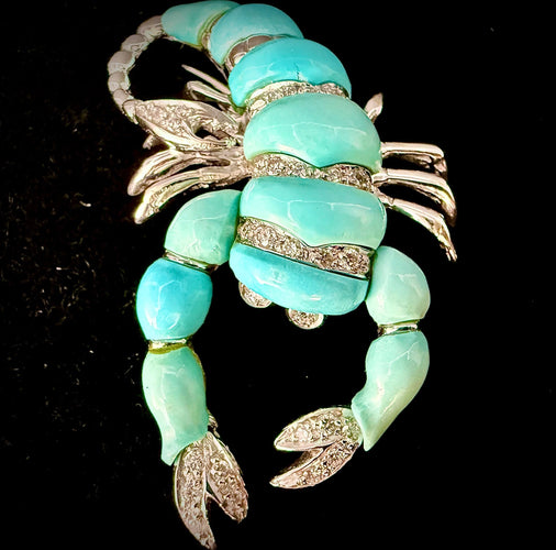 Broche Broche en forme de scorpion sertie de turquoises et brillants 58 Facettes