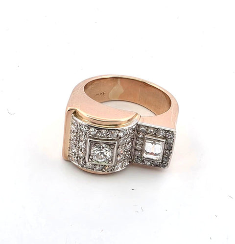 Anello vintage en or rose 18kt et diamants