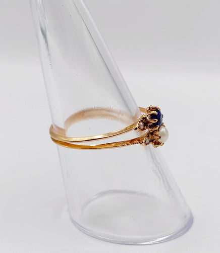 Bague 56 Bague toi et moi or rose, pierre bleue et perles (circa 1900) 58 Facettes A06251