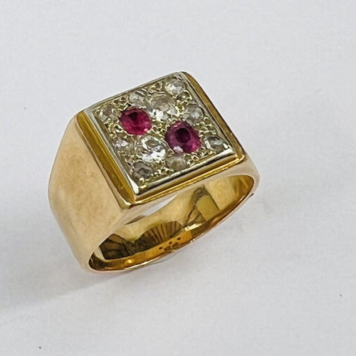 Bague 59 Chevalière 2 Ors avec Pierre Rose et Diamants 58 Facettes 20400000786