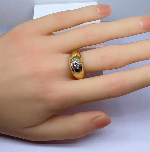 Bague 58 Bague jonc en or jaune et diamants 58 Facettes AB590bis
