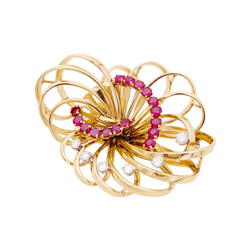 Broche Broche BOUCHERON, or jaune, platine, rubis et diamants. 58 Facettes 34569