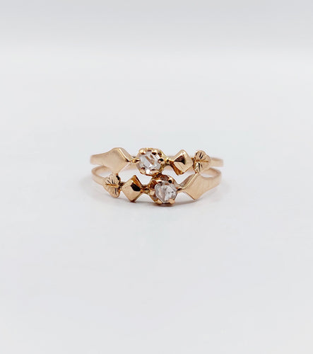 Bague 47 Bague antique toi et moi or rose diamants taille rose (circa 1900) 58 Facettes A06295