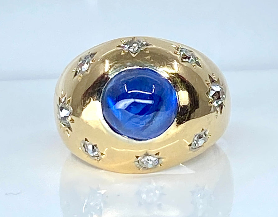 Bague 53 Bague or jaune saphir 5,10 carats Ceylan non chauffé et diamants 58 Facettes AB411