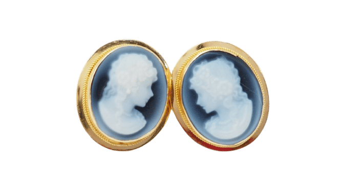 Boucles d'oreilles Boucles d'oreilles en or jaune 18kt 750 et camée sur onyx 58 Facettes 32762