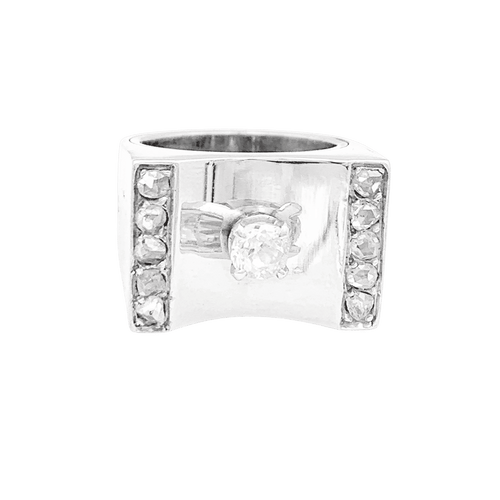 Bague 47 Bague "Tank", or rhodié, platine, diamants. 58 Facettes 34469