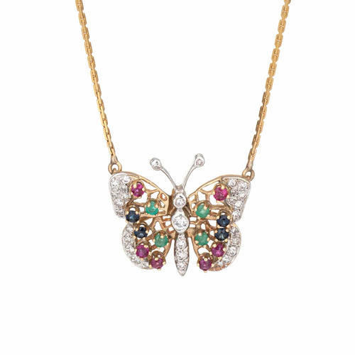 Collier Collier de papillon des pierres précieuses du diamant des années 60 58 Facettes G13624