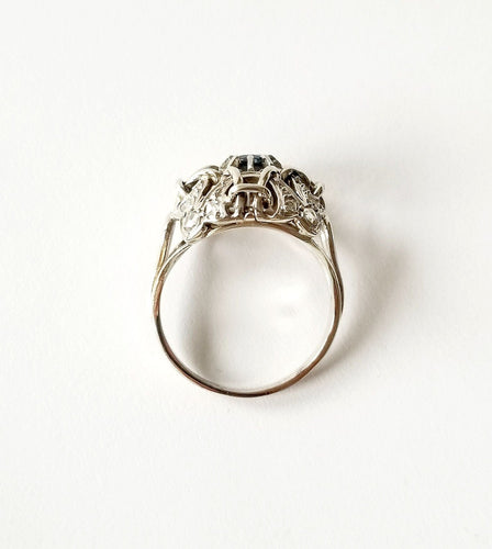 Bague ancienne or blanc saphir et diamants anciens