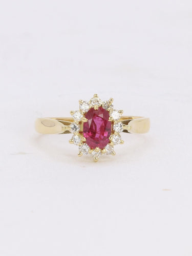 Bague 53 Bague vintage marguerite or jaune rubis ovale diamants 58 Facettes J119