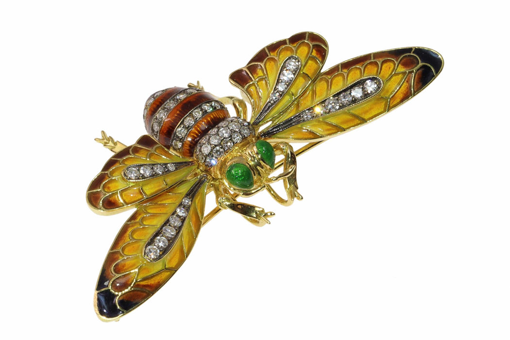 Broche Broche-Pendentif abeille vintage avec émail Plique-à-Jour et ailes tremblantes 58 Facettes 24263-0277