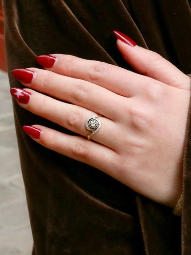 Bague 51 Bague tourbillon or platine diamants taille ancienne 0,10 ct 58 Facettes J322