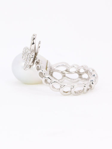 Bague toi et moi Perle & Papillon or blanc diamants