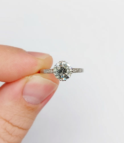Bague 52.5 Bague solitaire Art déco en platine et diamant taille ancienne 1,40 carat 58 Facettes A06491