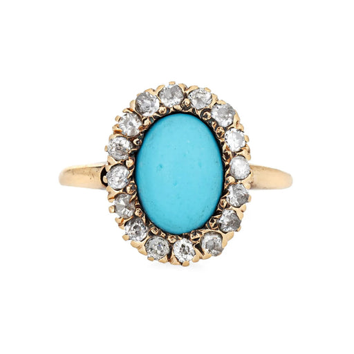 Ring 51 Victorian ring, turquoise, diamonds, yellow gold 58 Facettes G12372