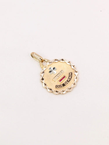 Pendentif Médaille amour Augis ronde Plus qu’hier moins que demain or jaune rubis 58 Facettes J499