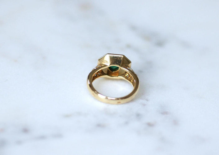 Bague 51.5 Bague cœur en or jaune 18k avec émeraude, diamants et nacre 58 Facettes