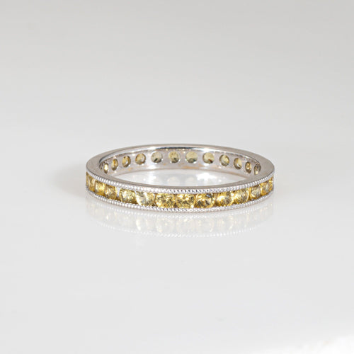 Bague Bague d'éternité en saphir jaune, taille 7,5, or blanc 18 carats, bague empilable, bijou de haute joaillerie 58 Facettes G14143