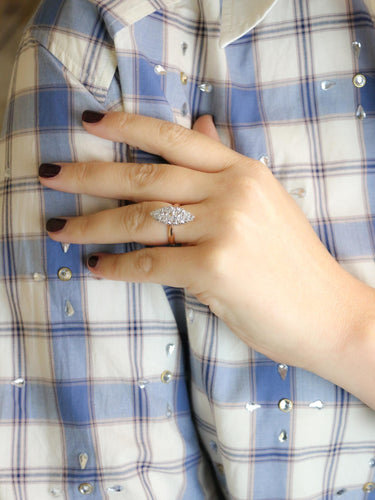 Bague marquise or rose diamants taille rose