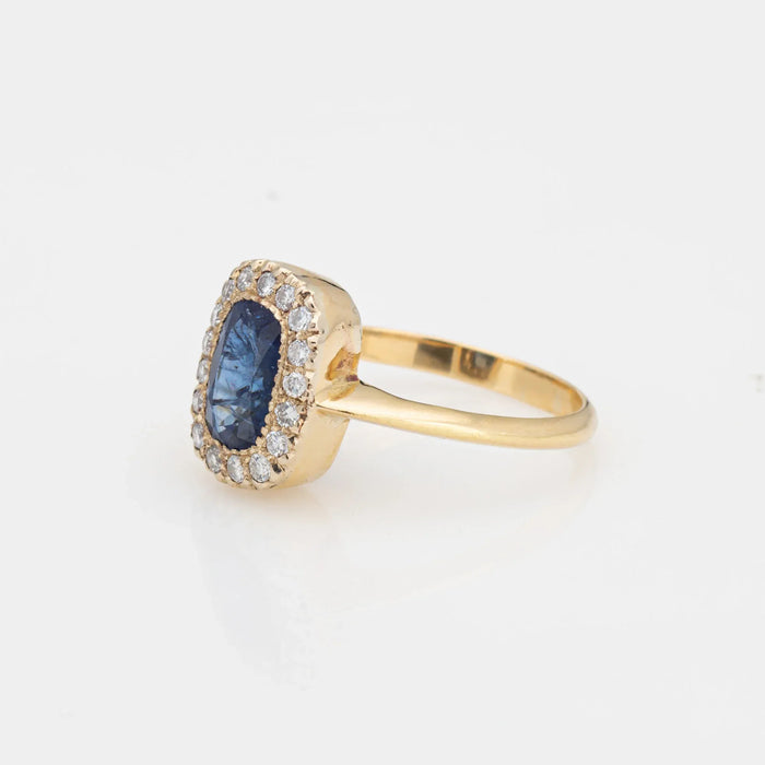 Bague Saphir Diamant Vintage Pierre Précieuse Fiançailles Or Jaune