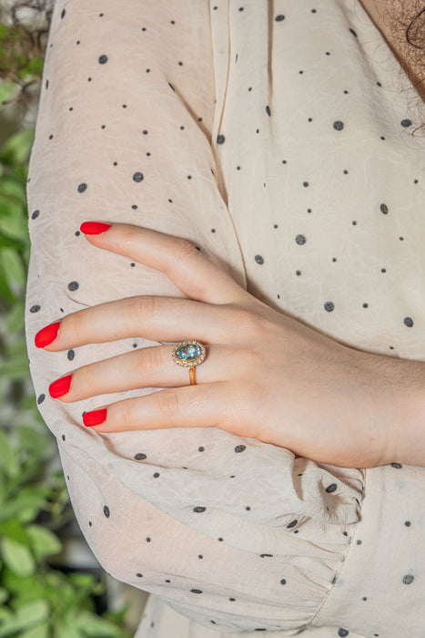 Bague Pompadour Or rose Aigue Marine